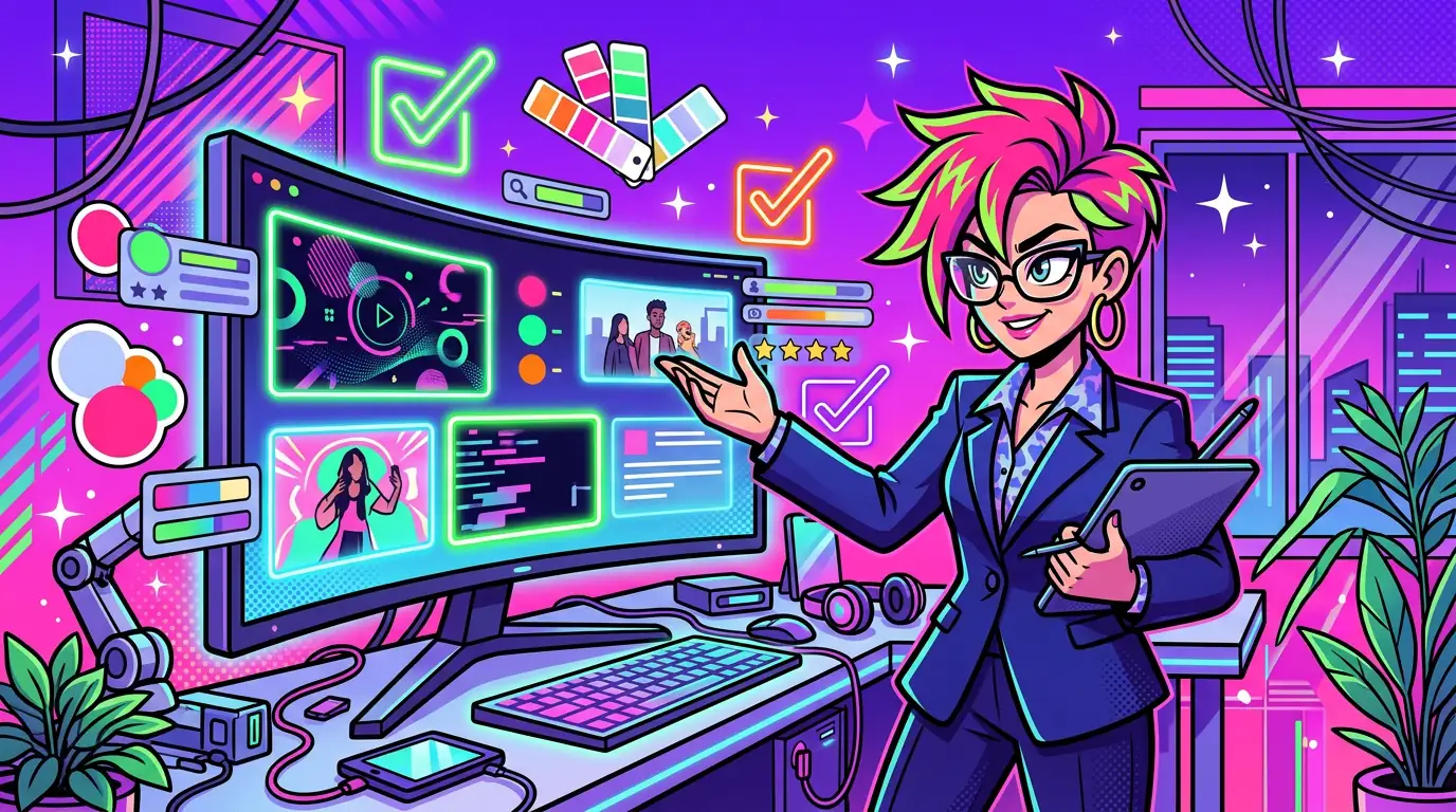 Cartoon content director comparing AI graphic design output with human designer work