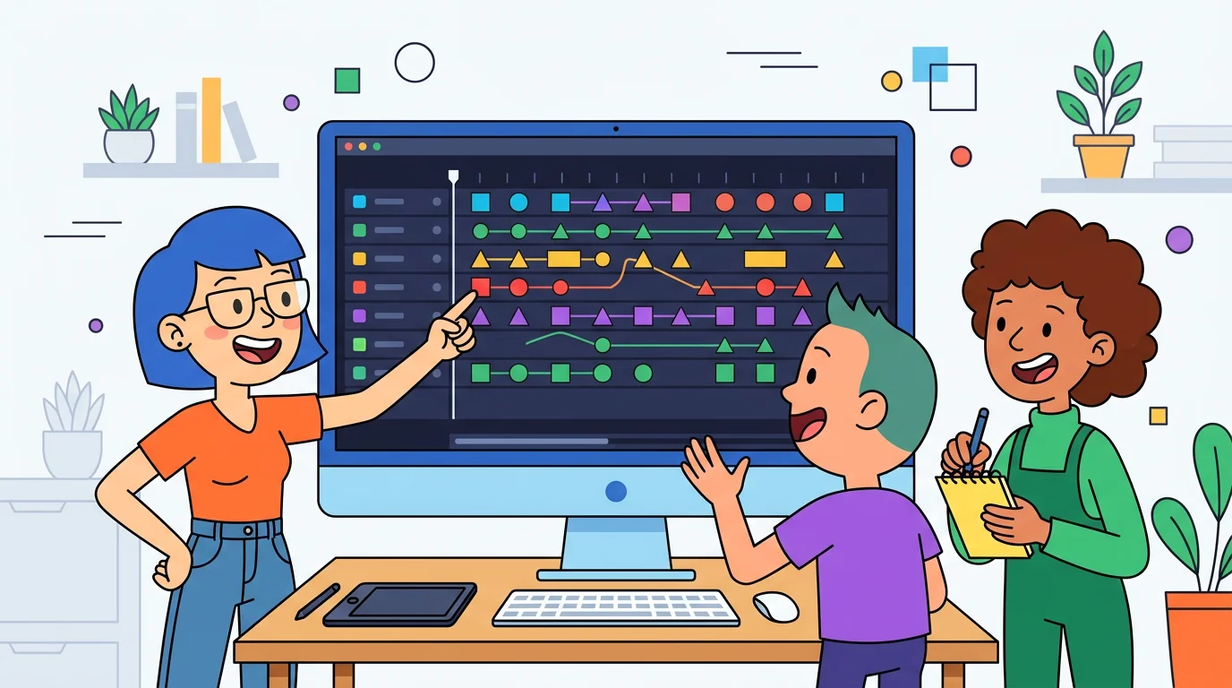 Designer working on animation software on desktop monitor