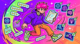 Cartoon blogger comparing Powtoon Animaker and AI animation maker tools on screens