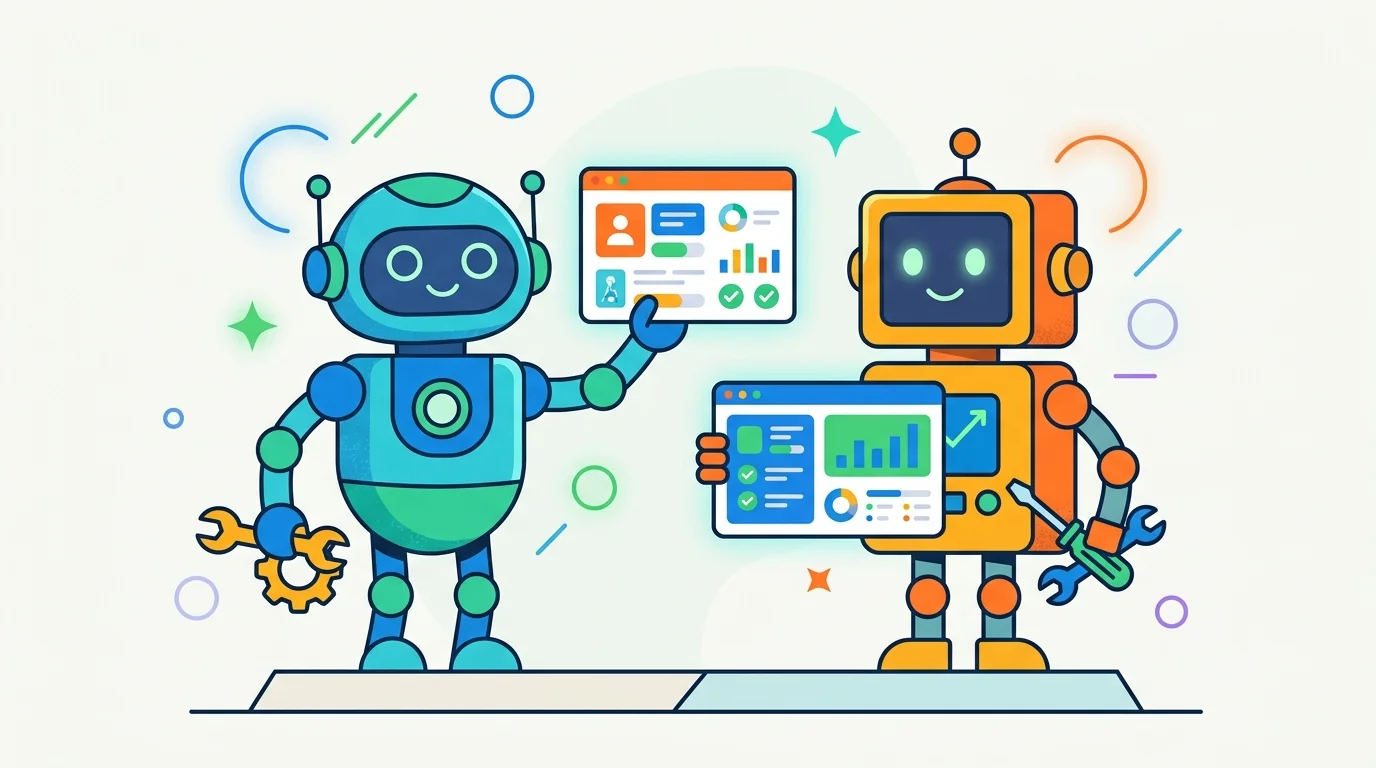 Side-by-side software cards comparison layout with checkmarks and colorful icons on light background