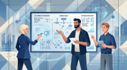 Three colleagues sketching text animation transitions and visual hierarchy on a business whiteboard