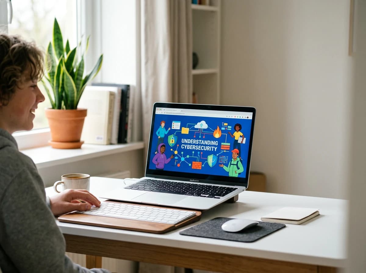 Explainer video animation playing on laptop screen with colorful motion graphics