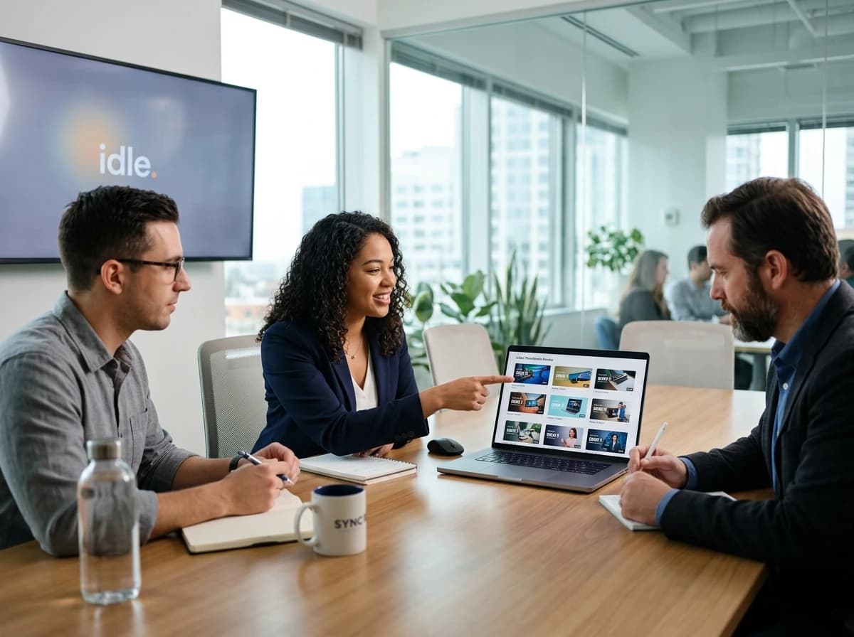 Sales team reviewing personalized product demo videos for different customer segments