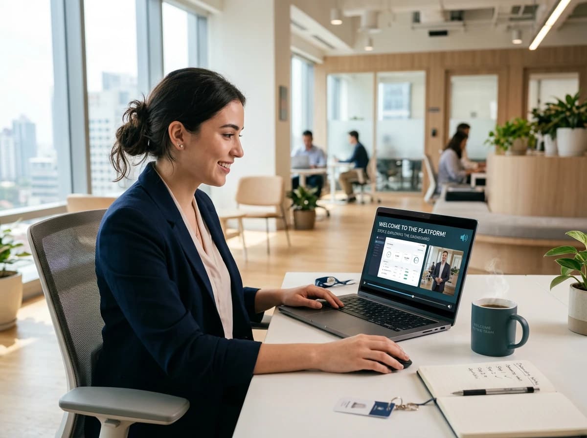 New user watching product onboarding video walkthrough on computer